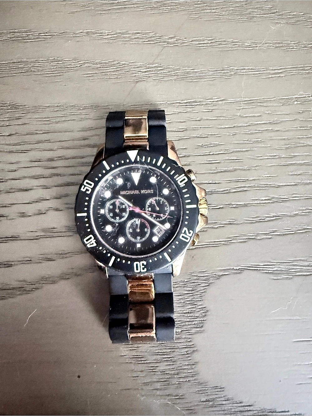 Michael Kors Bradshaw Black Silicone and Rose Gold-Tone Watch Rose Gold-Tone